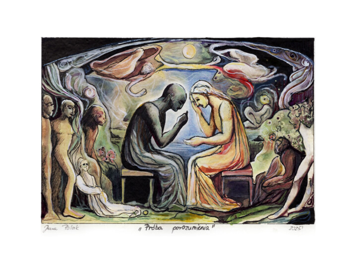 Painting titled "próba porozumienia" by Jena Polak, Original Artwork, Watercolor