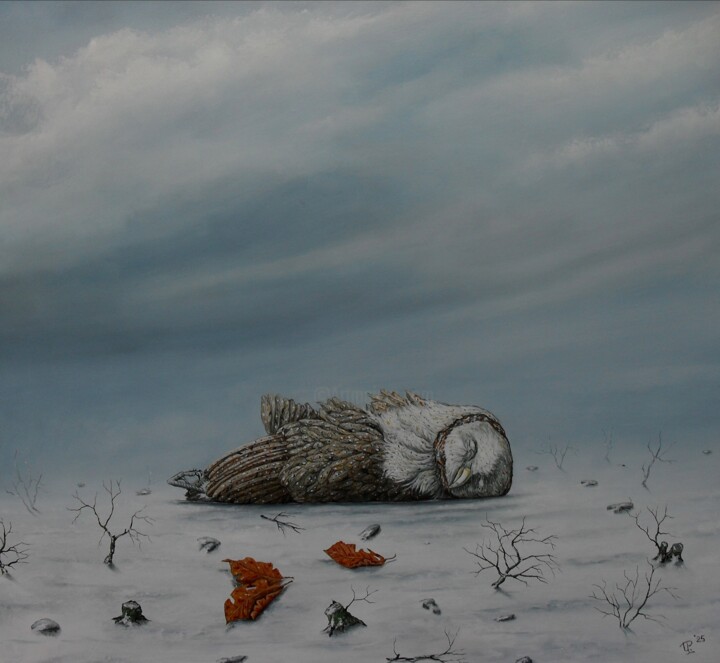 Peinture intitulée "Winterlandschap" par Uko Post, Œuvre d'art originale, Huile Monté sur Panneau de bois