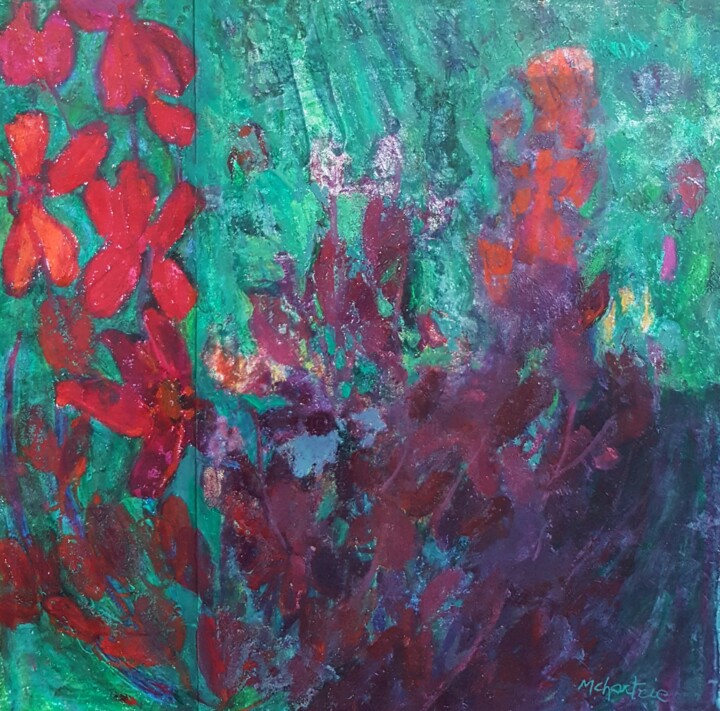 绘画 标题为“LES CYCLAMENS ROUGES” 由Mchartrie, 原创艺术品, 油 安装在纸板上
