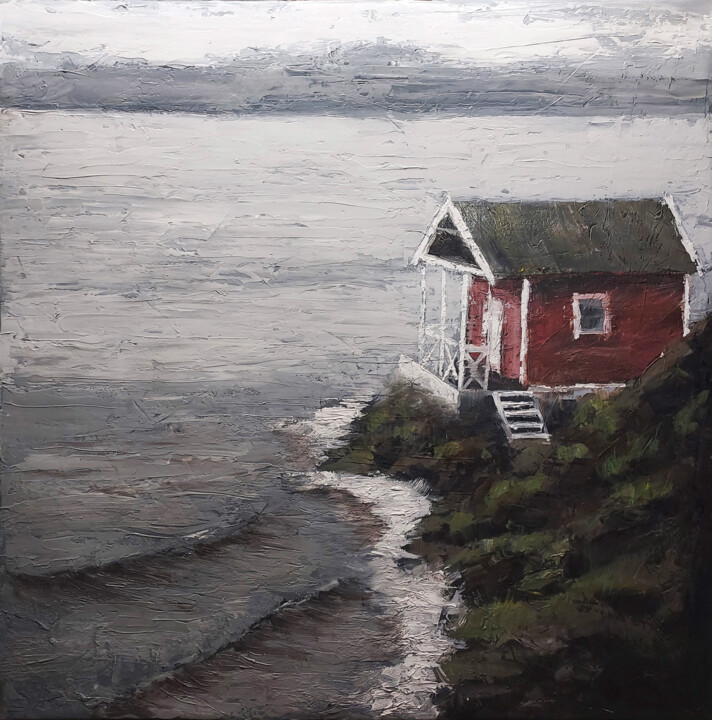 Painting titled "Norwegian dream" by Eugis Eidukaitis, Original Artwork, Oil Mounted on Wood Stretcher frame