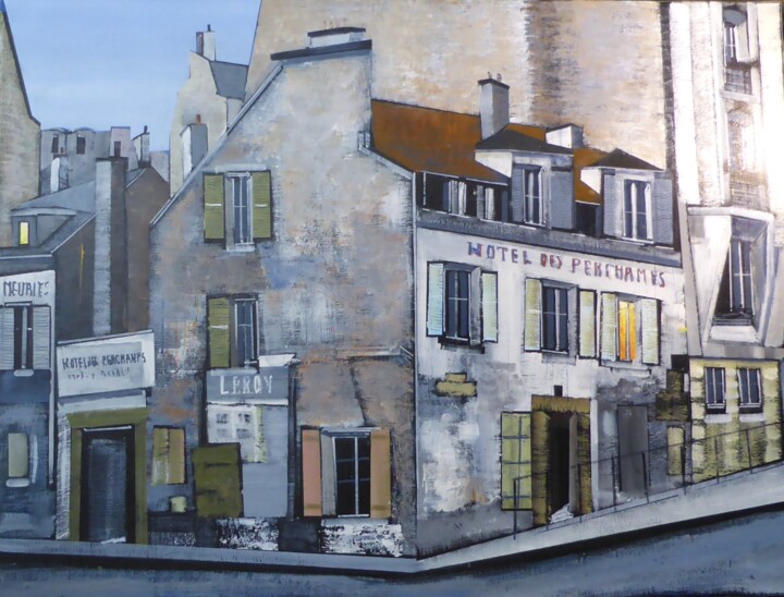 绘画 标题为“rue de banlieu” 由Jean-Michel Yon, 原创艺术品, 油 安装在木质担架架上