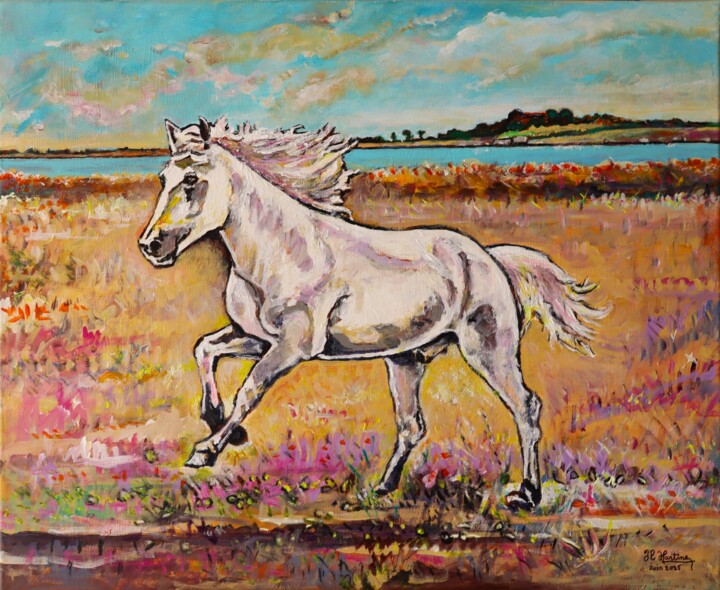 Painting titled "Cheval villeneuvois" by Jean-Louis Martinez, Original Artwork, Acrylic Mounted on Wood Stretcher frame