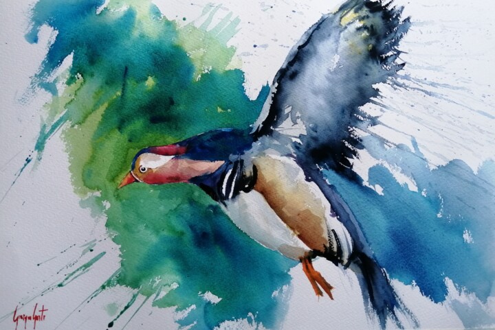 Mandarin duck Pintura, 13,8x20,9 in