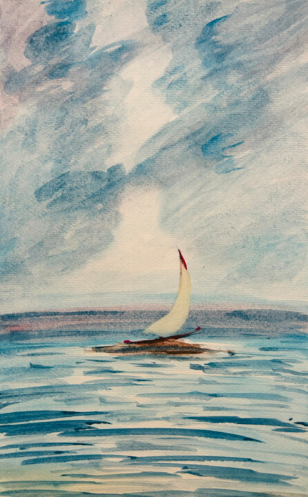 Watercolor on Paper - Minimal Seascape & Meditative Stillnes 绘画, 11.8x7.9 in