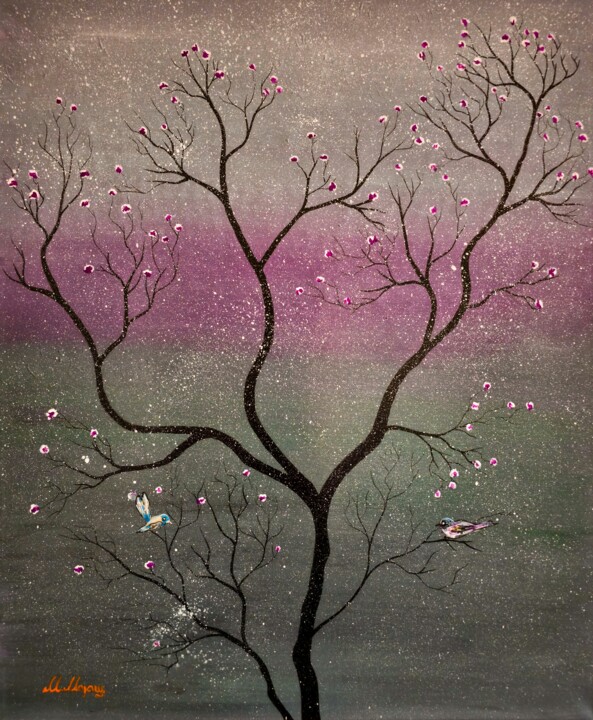 Painting titled "Lilac" by Mirko Maras, Original Artwork, Acrylic Mounted on Wood Panel