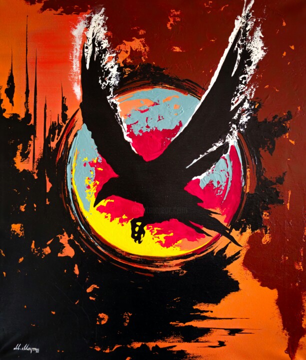 Painting titled "Emissary" by Mirko Maras, Original Artwork, Acrylic Mounted on Wood Panel