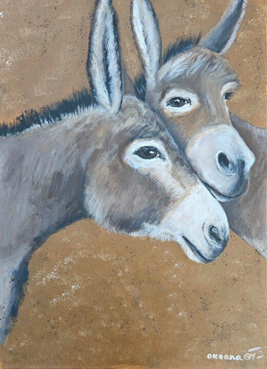 Zwei Esel 绘画, 27.6x19.7 in