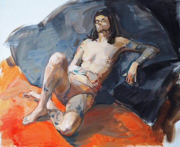 Painting titled "Resting" by Liudmila Iliuchina, Original Artwork, Oil Mounted on artwork_cat.