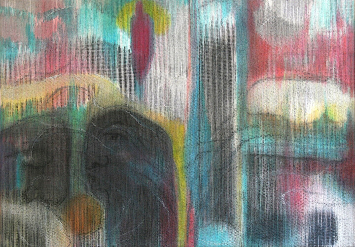 Textile Art titled "Stiller Abschied" by Danjana Brandes, Original Artwork, Chalk Mounted on Wood Stretcher frame