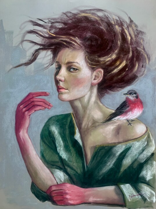 Drawing titled "The Presence" by Maria Romano, Original Artwork, Pastel