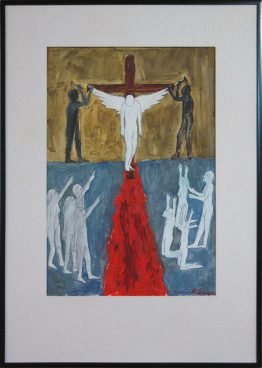 Drawing titled ""Crucifying". Drawi…" by Rumen Spasov, Original Artwork, Oil Mounted on Other rigid panel