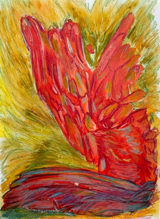dweller iii – entity in red and gold Schilderij, 8,3x5,9 in