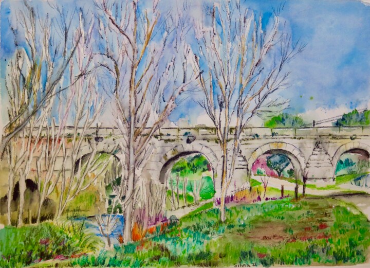 Puente del Retamar 绘画, 12.2x16.1 in
