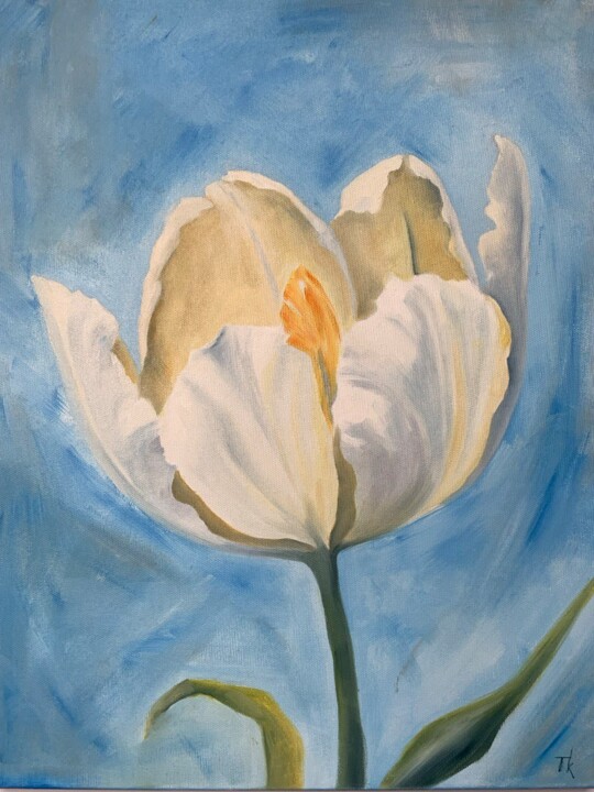 White tulip Schilderij, 19,7x15,8 in