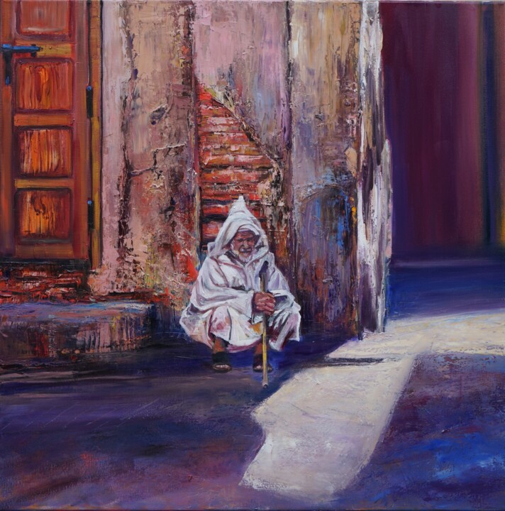 Old men resting Marrakesh 绘画, 31.5x31.5 in