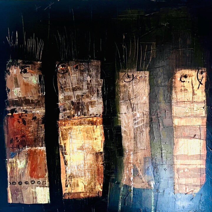 Painting titled "Les yeux noirs" by Virginie Munch, Original Artwork, Acrylic Mounted on Wood Stretcher frame