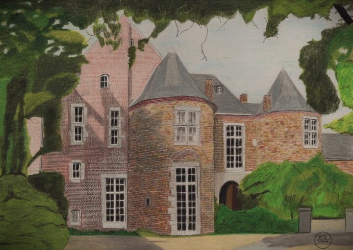 Drawing titled "Château d'Ordange" by Pierre Bayet, Original Artwork, Pencil