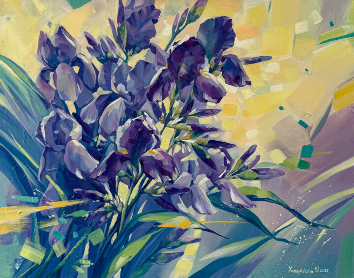 绘画 标题为“Iris in Light” 由Yampolskaia Natalia, 原创艺术品, 油 安装在木质担架架上