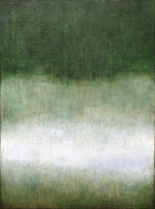 Schilderij getiteld "Green Grey Abstract…" door Leon Grossmann, Origineel Kunstwerk, Acryl Gemonteerd op Frame voor houten b…