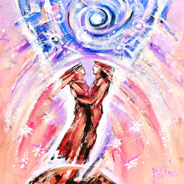 LOVE - a dance between earthly and heavenly 绘画, 15.8x15.8 in