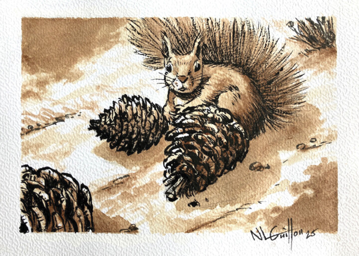 L'écureuil 绘画, 5.1x7.1 in