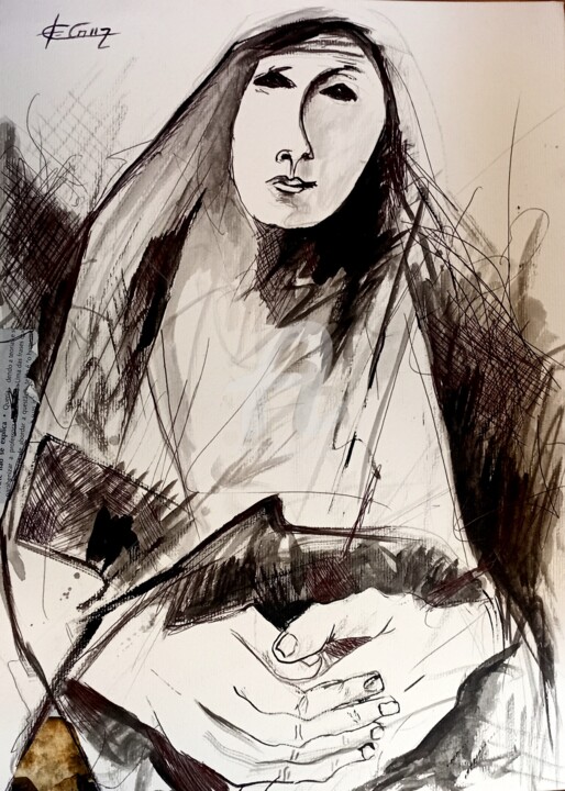 A Espera 绘画, 16.5x11.7 in