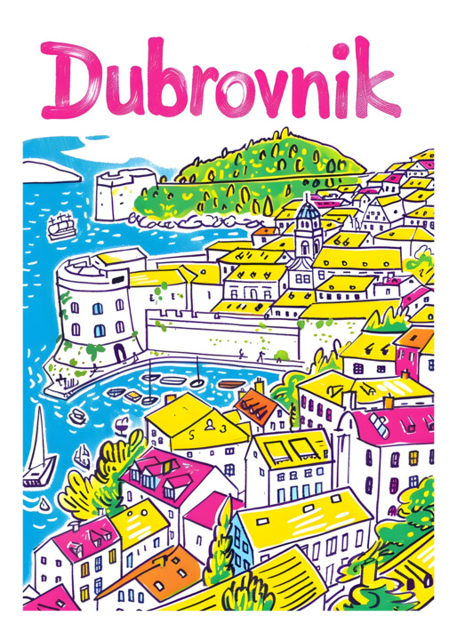 "Dubrovnik Coastal C…" başlıklı Dijital Sanat 春宇 关 tarafından, Orijinal sanat, AI tarafından oluşturulan görüntü Karton üzer…