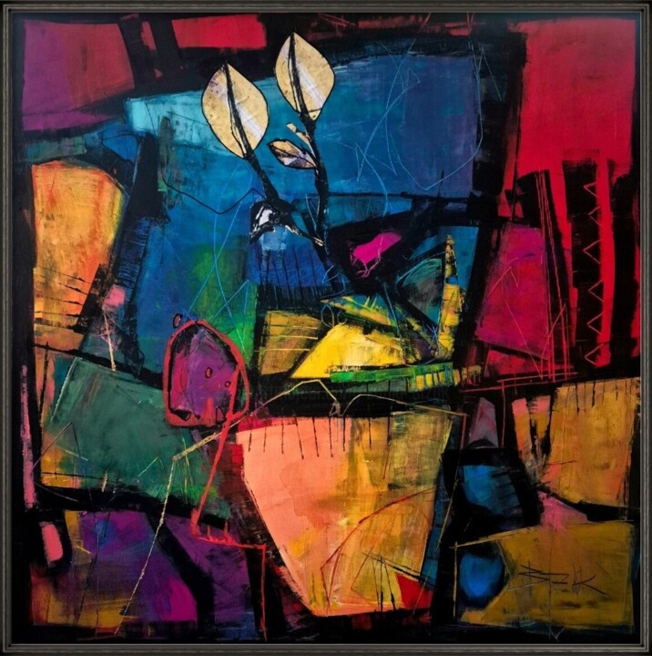 Painting titled "VASE II" by Sonja Brzak, Original Artwork, Oil Mounted on Wood Stretcher frame