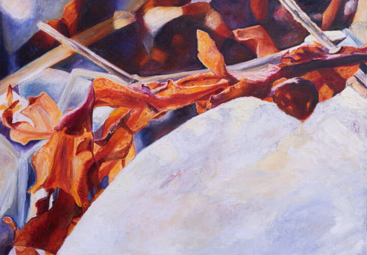 Painting titled "Seetang im Abendli…" by Ute Meyer, Original Artwork, Oil Mounted on Wood Stretcher frame