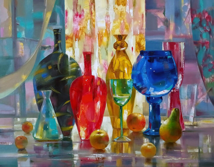 Colored jugs 绘画, 27.6x35.4 in