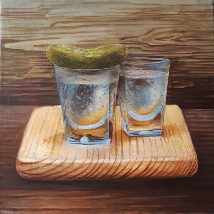 Дуэт. Водка с солёным огурцом. 绘画, 11.6x11.6 in