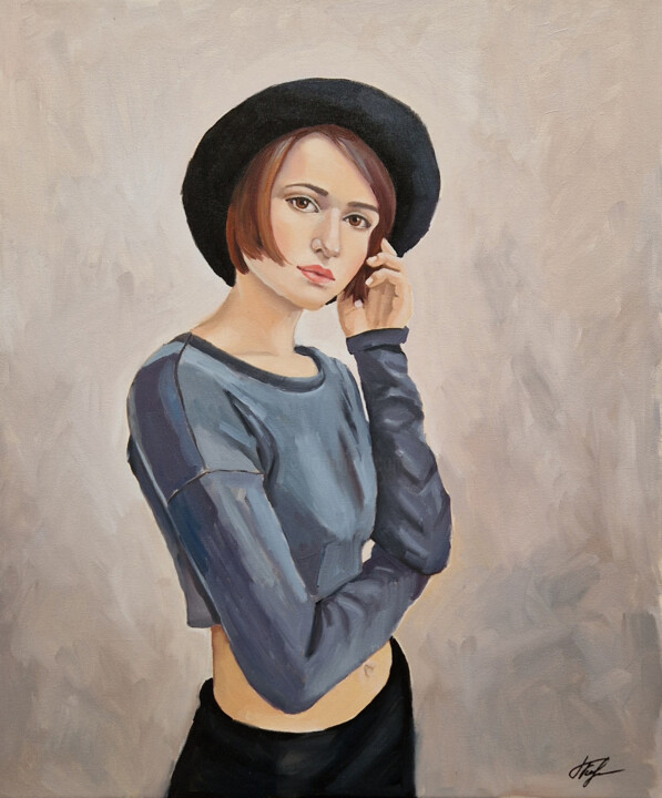 绘画 标题为“Little black hat (1)” 由Tatiana Karchevskaya, 原创艺术品, 油
