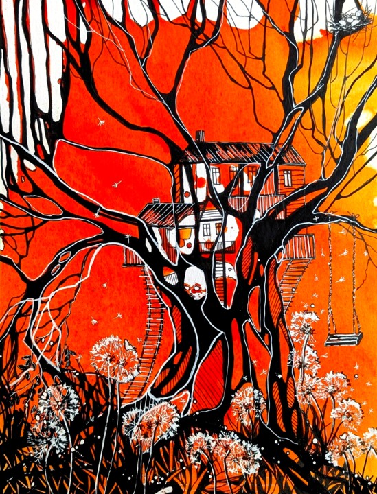 Dessin intitulée "HIERSEIN" par Ute Kleist, Œuvre d'art originale, Marqueur