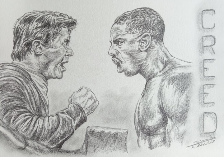 Illustration d'une scène du film Creed réalisé aux crayons Disegno, 11,7x16,5 in