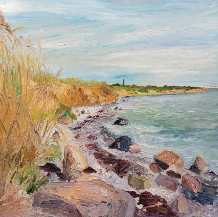 Painting titled "Ziegelei - Schornst…" by Ute Meyer, Original Artwork, Oil Mounted on Wood Stretcher frame