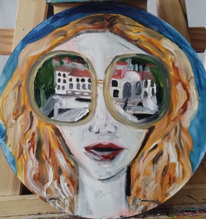 Girl with glasses 绘画, 11.8x11.8 in