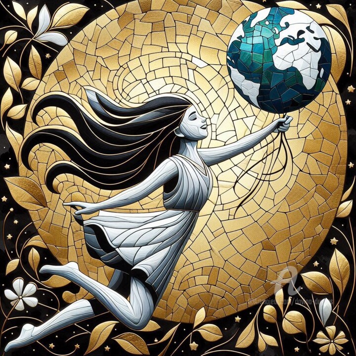 Girl with Earth Balloon 数字艺术, 19.7x19.7 in