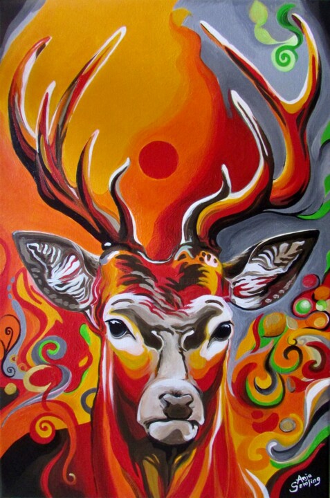 Der Hirsch "Eikthyrnir" 绘画, 23.6x15.8 in