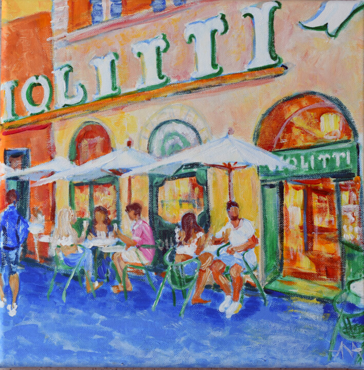 Painting titled "Gelato pod rzymskim…" by Ana Smarz, Original Artwork, Acrylic Mounted on Wood Stretcher frame