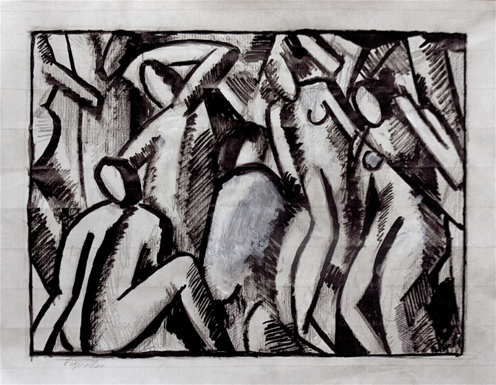 Baigneuses (dessin) Рисунок, 9,5x12,6 in