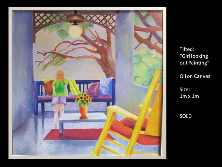 제목이 "Girl looking out Pa…"인 미술작품 Malinda Crafford로, 원작, 기름 목재 패널에 장착됨