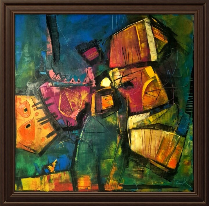 Painting titled "INDIAN SUMMER VI" by Sonja Brzak, Original Artwork, Oil Mounted on Wood Stretcher frame