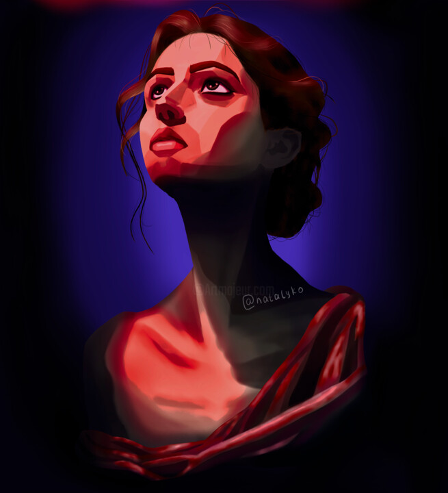 Arts numériques intitulée "Crimson portrait" par Nataly Kozintseva, Œuvre d'art originale, Peinture numérique