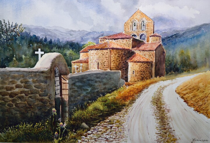 Pintura titulada "Románico. San Salva…" por Balderas, Obra de arte original, Acuarela