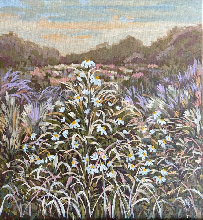 Painting titled "Warm Evening" by Gabrielė Virbickienė, Original Artwork, Acrylic Mounted on Wood Stretcher frame