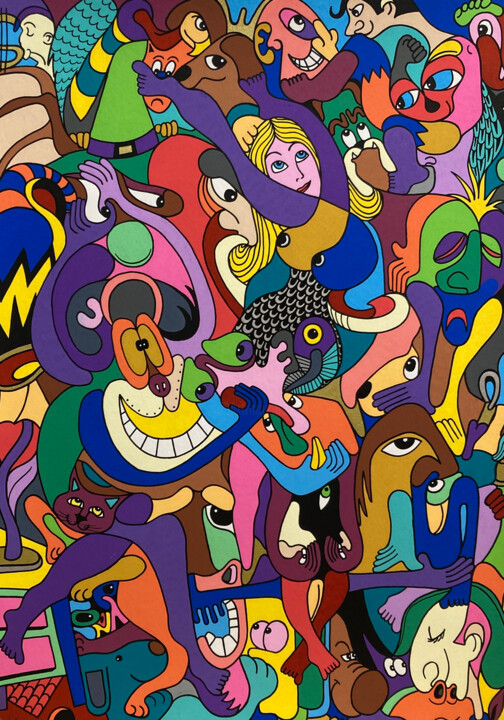 Drawing titled "“Un soleil doré com…" by Philippe Pons, Original Artwork, Marker Mounted on Aluminium
