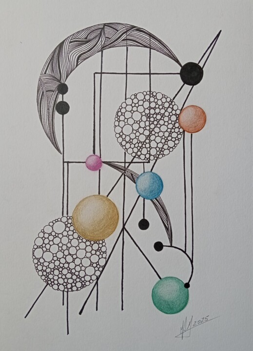 Dibujo titulada "Colored circles" por Miguel Marques, Obra de arte original, Tinta