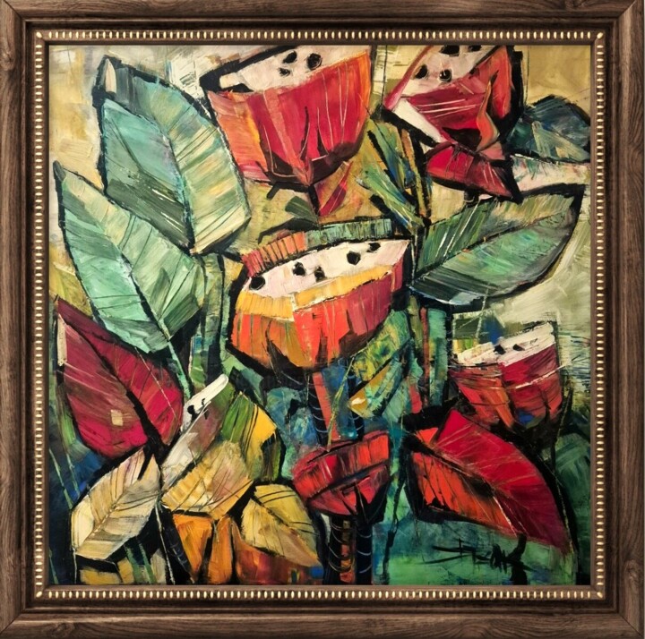 Painting titled "BOUQUET IV" by Sonja Brzak, Original Artwork, Oil Mounted on Wood Stretcher frame