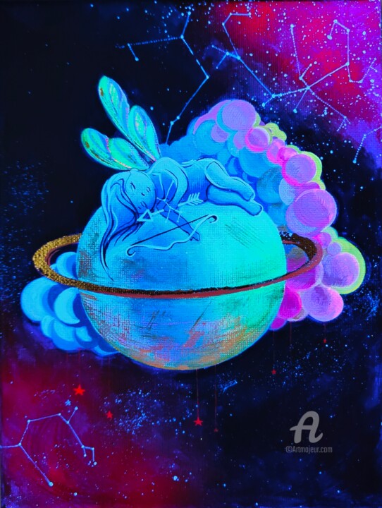 Sagittarius’ Dream on Saturn Schilderij, 9,5x7,1 in