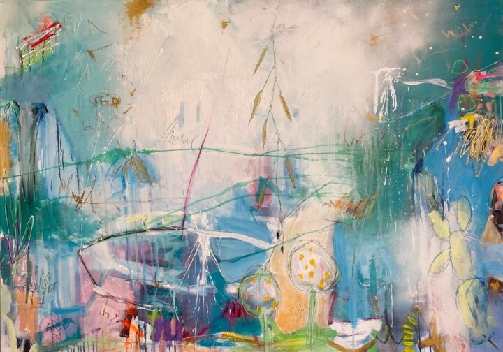 Painting titled "Home ByThe Sea No.2" by Beate Garding Schubert, Original Artwork, Acrylic Mounted on Wood Stretcher frame